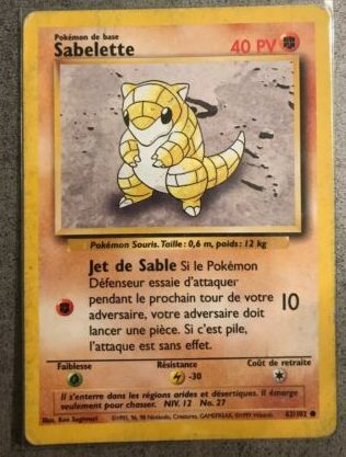 Sabelette 62/102 Set de base carte Pokemon