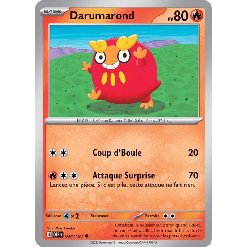 Darumarond 034/197 Flammes Obsidiennes carte Pokemon