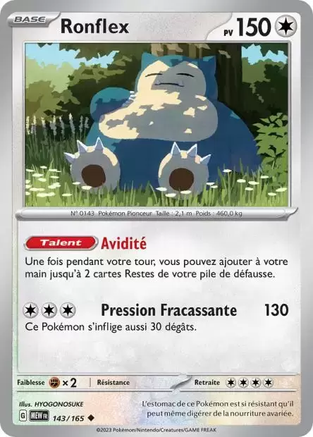 Ronflex 143/165 écarlate et violet série 151 carte Pokemon