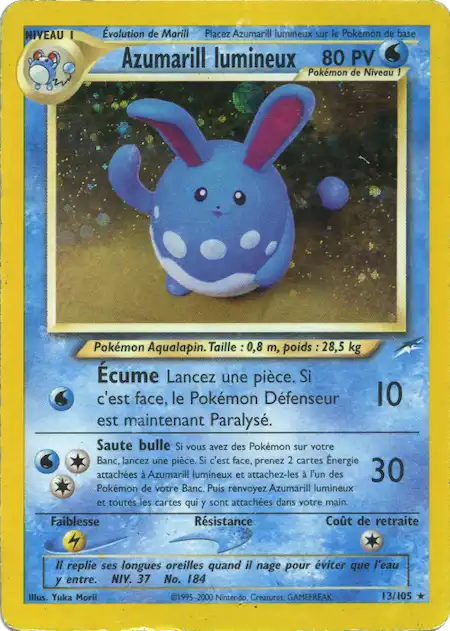 Azumarill lumineux 13/105 Neo Destiny carte Pokémon