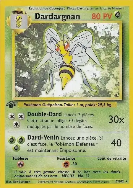 Dardargnan 17/102 Set de base carte Pokémon