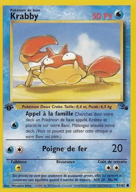 Krabby 51/62 Fossile carte Pokémon