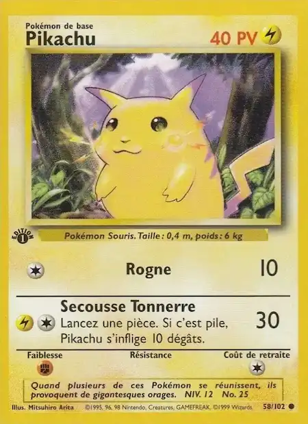 Pikachu 58/102 Set de base carte Pokémon