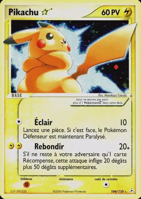 Pikachu Star 104/110 EX Fantômes Holon carte Pokémon