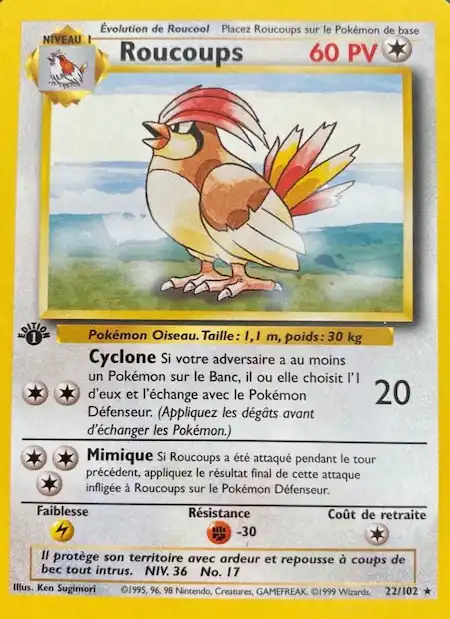 Roucoups 22/102 Set de base carte Pokémon