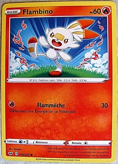 Flambino 030/202 épée et bouclier carte Pokémon EB01