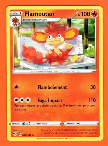 Flamoutan 027/189 Ténèbres Embrasées EB03 carte Pokémon